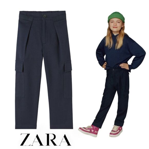ZARA Kids | Navy | CARGO PANTS WITH STRAPS - Picture 1 of 8